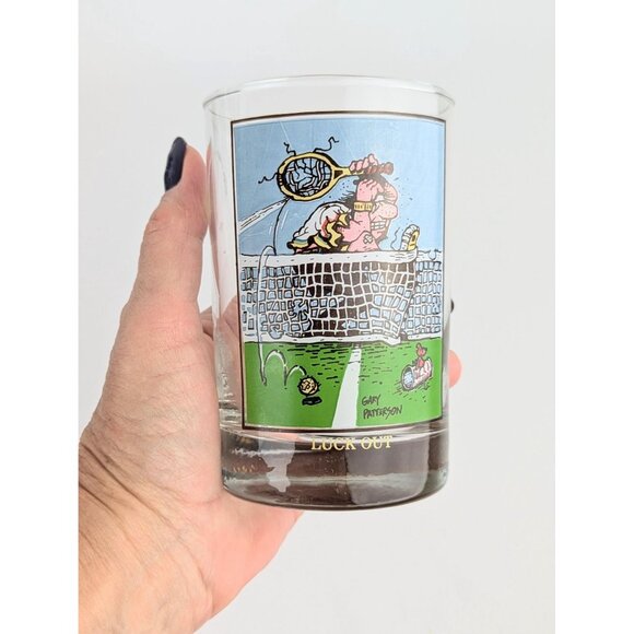Vintage 1982 Gary Patterson Arby's Collector Tennis Glass | Tennis Humor Cartoon - Picture 3 of 7